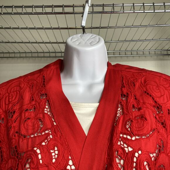 Vintage Cache Y2K Red Eyelet Long Duster Cardigan Est, Size M/L Statement‎ Glam - Picture 7 of 11